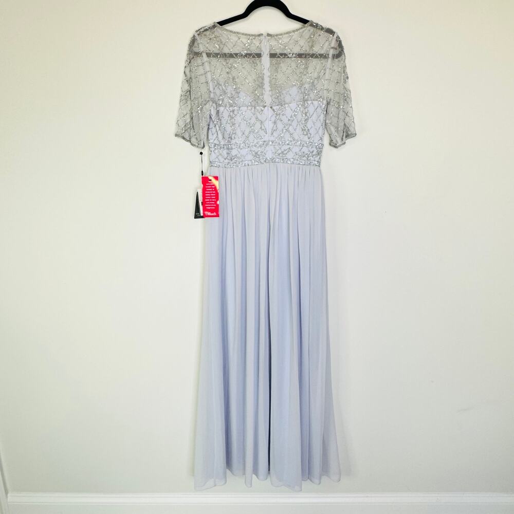 NEW Adrianna Papell Beaded Mesh Chiffon Maxi Gown Color Sernenity Size 4 Formal - Picture 7 of 10